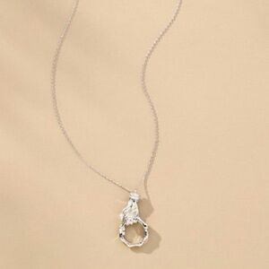 Anthropologie Silver Hand Charm Connector Pendant Necklace